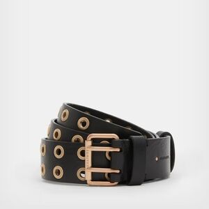 All Saints Abigail Leather Belt - Black Belt with Gold Eyelets